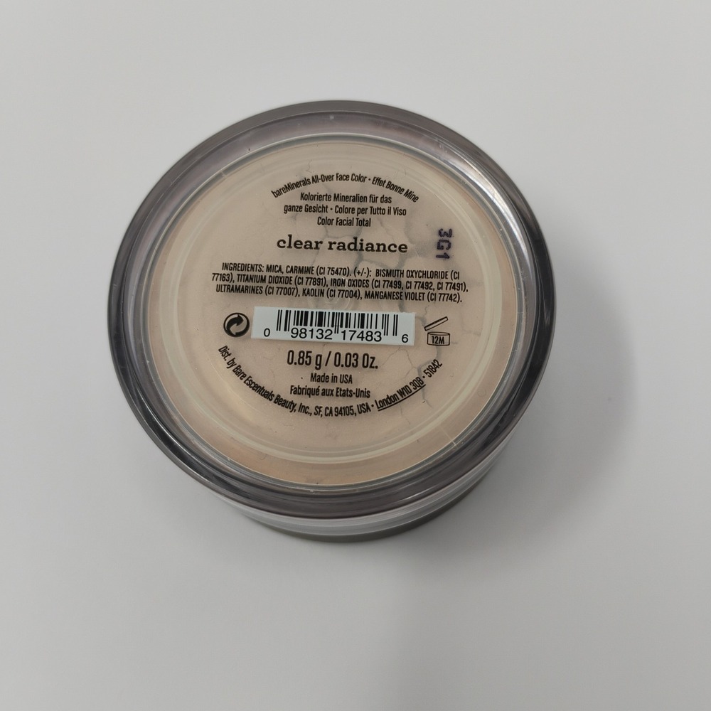 bareMinerals CLEAR RADIANCE All Over Face Color Full Size .85g | .03 oz US Made